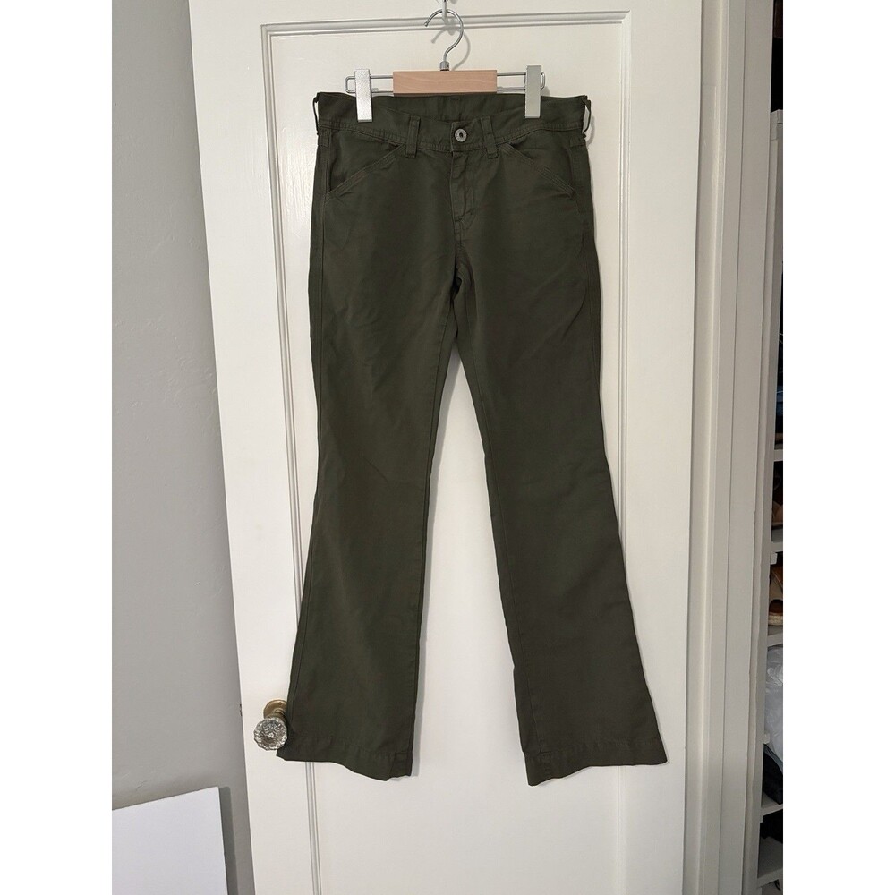 Diesel Y2K Low Rise Flare Linen Blend Pants Olive Green Bootcut Size 26